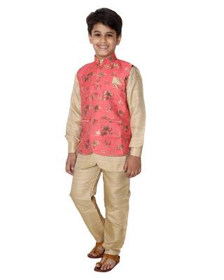 Pink printed cotton silk boys-kurta-pyjama 2