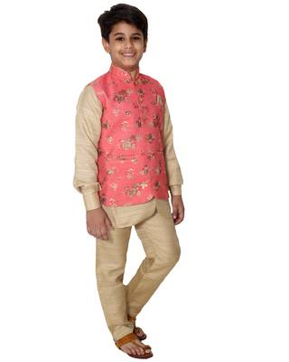 Pink printed cotton silk boys-kurta-pyjama 3
