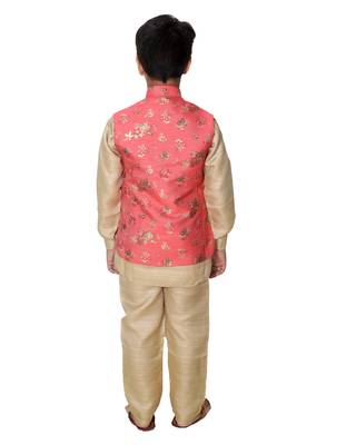 Pink printed cotton silk boys-kurta-pyjama 5