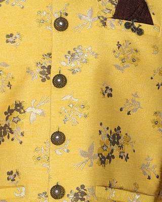 Yellow printed cotton silk boys-kurta-pyjama 4