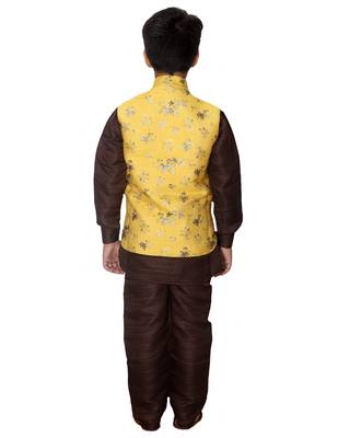 Yellow printed cotton silk boys-kurta-pyjama 5