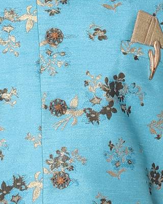 Turquoise printed cotton silk boys-kurta-pyjama 4