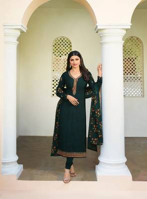 Green Embroidered Crepe Semi Stitched Salwar With Dupatta 1