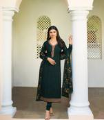 Green Embroidered Crepe Semi Stitched Salwar With Dupatta