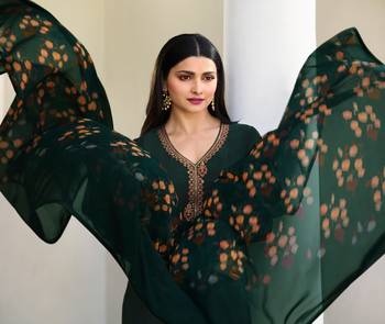 Green Embroidered Crepe Semi Stitched Salwar With Dupatta 2