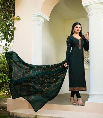 Green Embroidered Crepe Semi Stitched Salwar With Dupatta 3