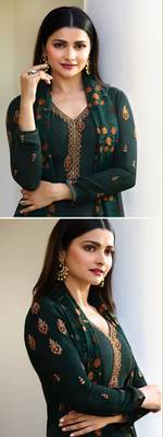 Green Embroidered Crepe Semi Stitched Salwar With Dupatta 4