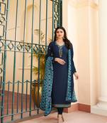 Blue Embroidered Crepe Semi Stitched Salwar With Dupatta