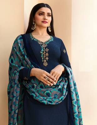 Blue Embroidered Crepe Semi Stitched Salwar With Dupatta 2