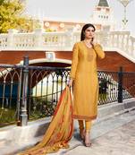 Yellow Embroidered Crepe Semi Stitched Salwar With Dupatta