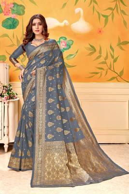  grey woven jacquard saree with blouse 1