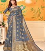  grey woven jacquard saree with blouse