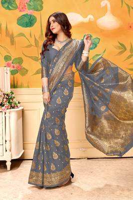  grey woven jacquard saree with blouse 4