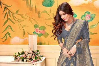  grey woven jacquard saree with blouse 5