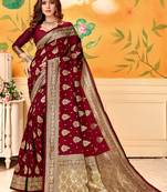  maroon woven jacquard saree with blouse