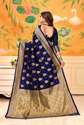  navy blue woven jacquard saree with blouse 3