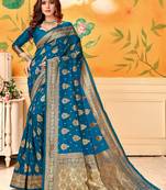 Light sky blue woven jacquard saree with blouse