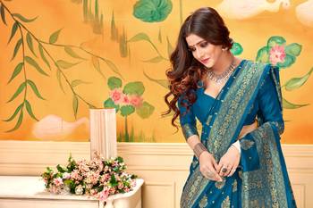 Light sky blue woven jacquard saree with blouse 5