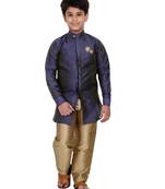 Blue plain cotton silk boys-kurta-pyjama