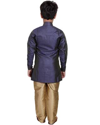 Blue plain cotton silk boys-kurta-pyjama 4