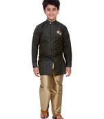 Green plain cotton silk boys-kurta-pyjama