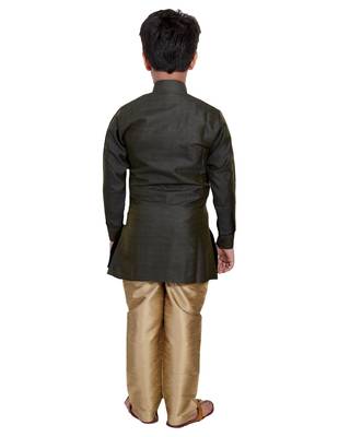 Green plain cotton silk boys-kurta-pyjama 5