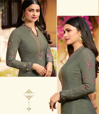 Green Embroidered Crepe Semi Stitched Salwar With Dupatta 2