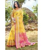Yellow Linen Cotton Woven Work Traditional Saree