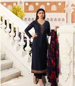Black Embroidered Crepe Semi Stitched Salwar With Dupatta