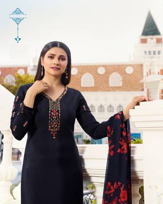 Black Embroidered Crepe Semi Stitched Salwar With Dupatta 2