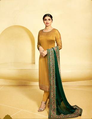 Yellow Embroidered Georgette Semi Stitched Salwar With Dupatta 1