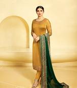 Yellow Embroidered Georgette Semi Stitched Salwar With Dupatta