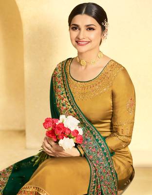 Yellow Embroidered Georgette Semi Stitched Salwar With Dupatta 2