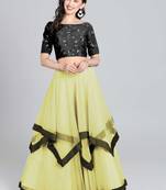 Black-Yellow Embrodery Net Lehenga Choli