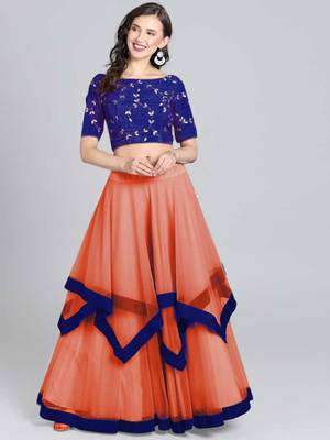 Orange Embrodery Net Lehenga Choli 1