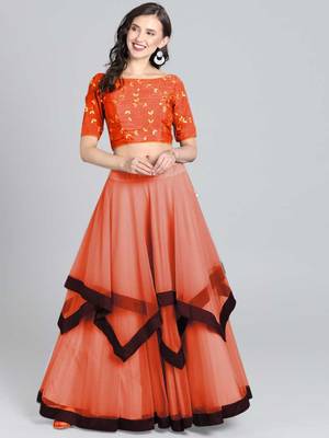 Orange Embrodery  Net  Lehenga Choli 1