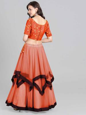 Orange Embrodery  Net  Lehenga Choli 2