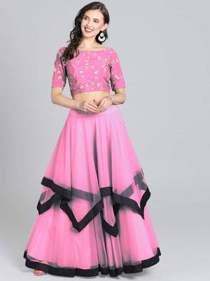 Pink Embrodery  Net Lehenga Choli 1