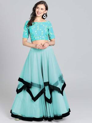 Sky Blue Embrodery Net Lehenga Choli 1
