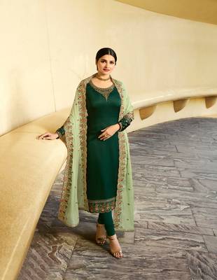 Green Embroidered Georgette Semi Stitched Salwar With Dupatta 1