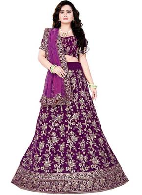 Dulhan Purpule Embrodery Satin Lehenga Choli 1
