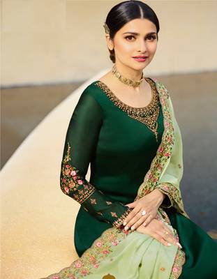 Green Embroidered Georgette Semi Stitched Salwar With Dupatta 2
