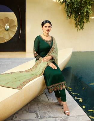 Green Embroidered Georgette Semi Stitched Salwar With Dupatta 3