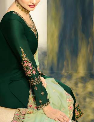 Green Embroidered Georgette Semi Stitched Salwar With Dupatta 4