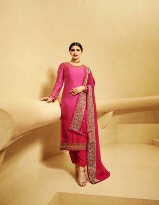 Pink Embroidered Georgette Semi Stitched Salwar With Dupatta 1
