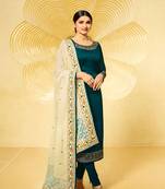 Green Embroidered Georgette Semi Stitched Salwar With Dupatta