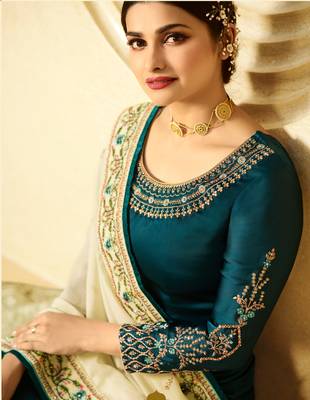 Green Embroidered Georgette Semi Stitched Salwar With Dupatta 2