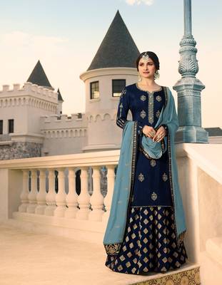Blue Embroidered Georgette Semi Stitched Salwar With Dupatta 1