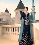 Blue Embroidered Georgette Semi Stitched Salwar With Dupatta
