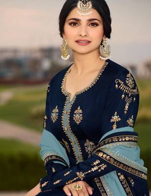 Blue Embroidered Georgette Semi Stitched Salwar With Dupatta 4